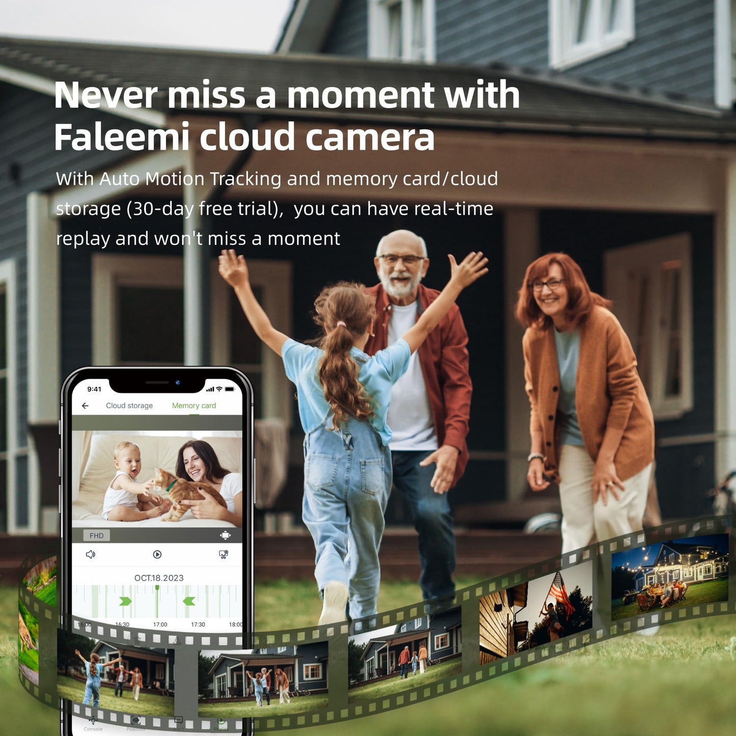 faleemi 2K WiFi Security Camera for Home with Cell Phone App Control, Color Night Vision, Ai Motion Detection, Auto Tracking, 2 Way Audio, Waterproof