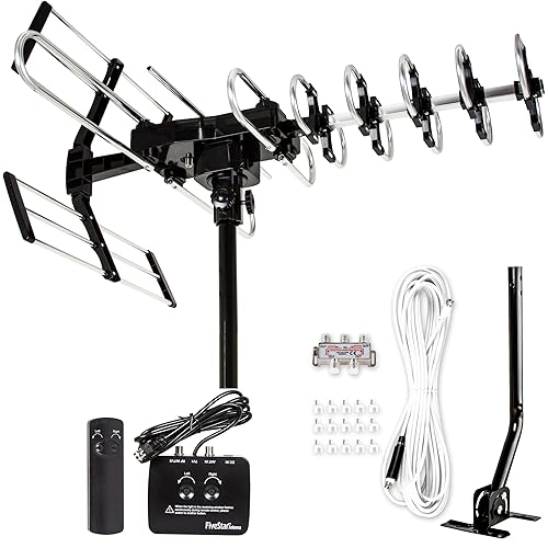 Five Star 2026 Upgraded Outdoor TV Antenna - 200 Mile Range Motorized 360° Precise Rotation HDTV Antenna, Smart Amplified NextGen ATSC 3.0 4K 1080P