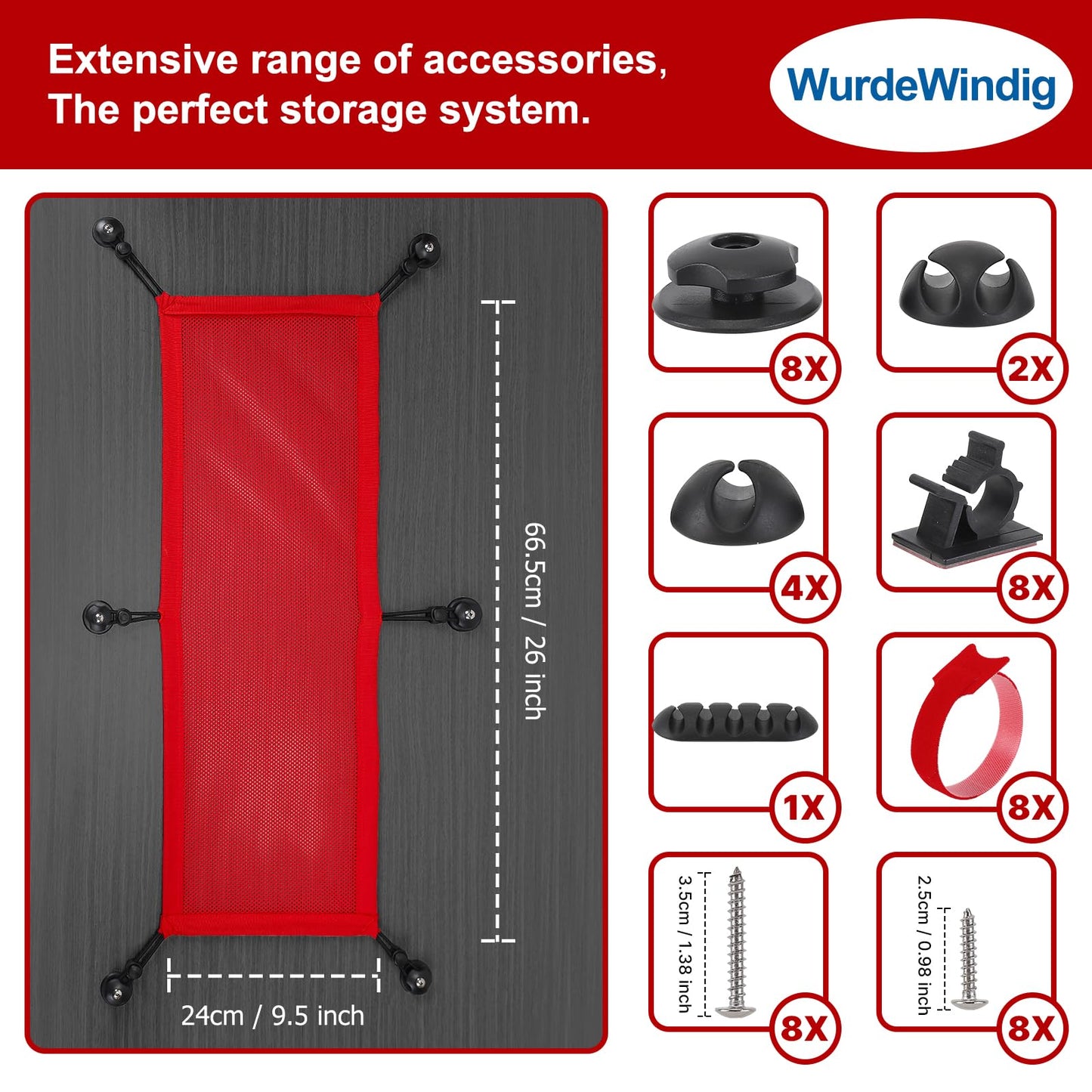 WurdeWindig Under Desk Cable Management Net Organizer - Heavy Duty Adjustable Mesh Cord Storage with Straps, Space-Saving Cable Tray for Home Office