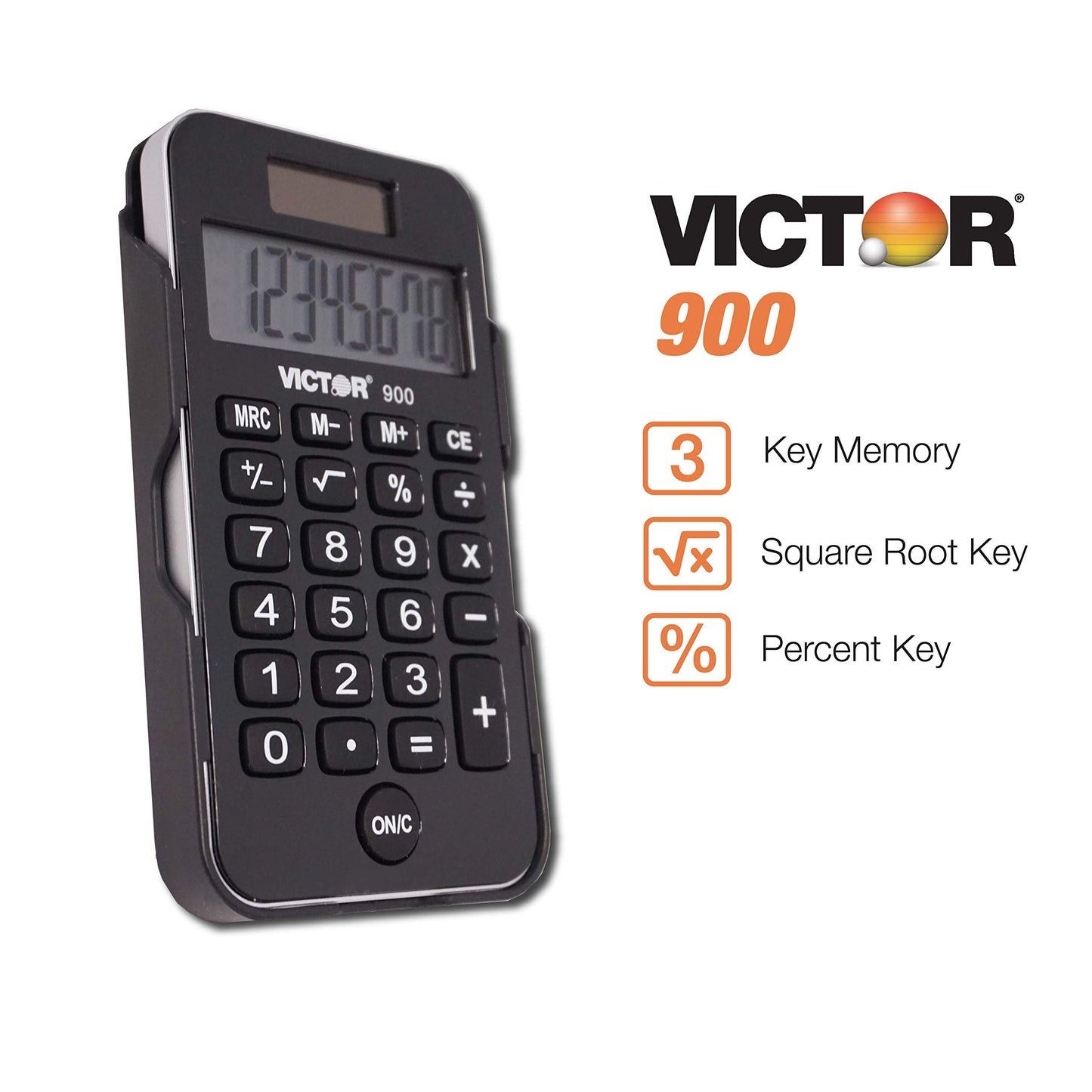 Victor 900 8-Digit Standard Function Calculator with Hard Protective Cover, Solar and Battery LCD Display, Small Pocket Calculator for Students