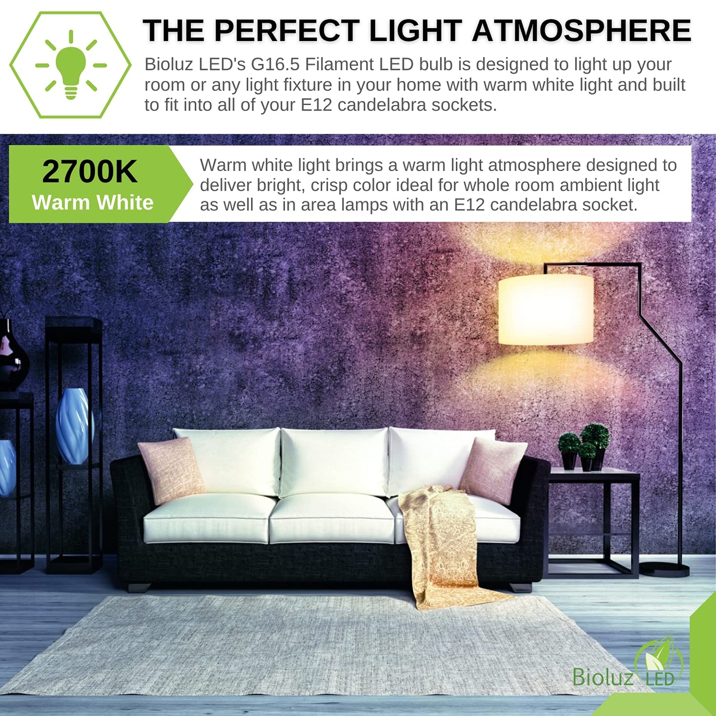 Bioluz LED 90 CRI G16.5 Light Bulb 40W Replacement (Uses only 4W) E12 Base Clear Glass Filament Pendant Warm White 2700K UL Listed Title 20 High