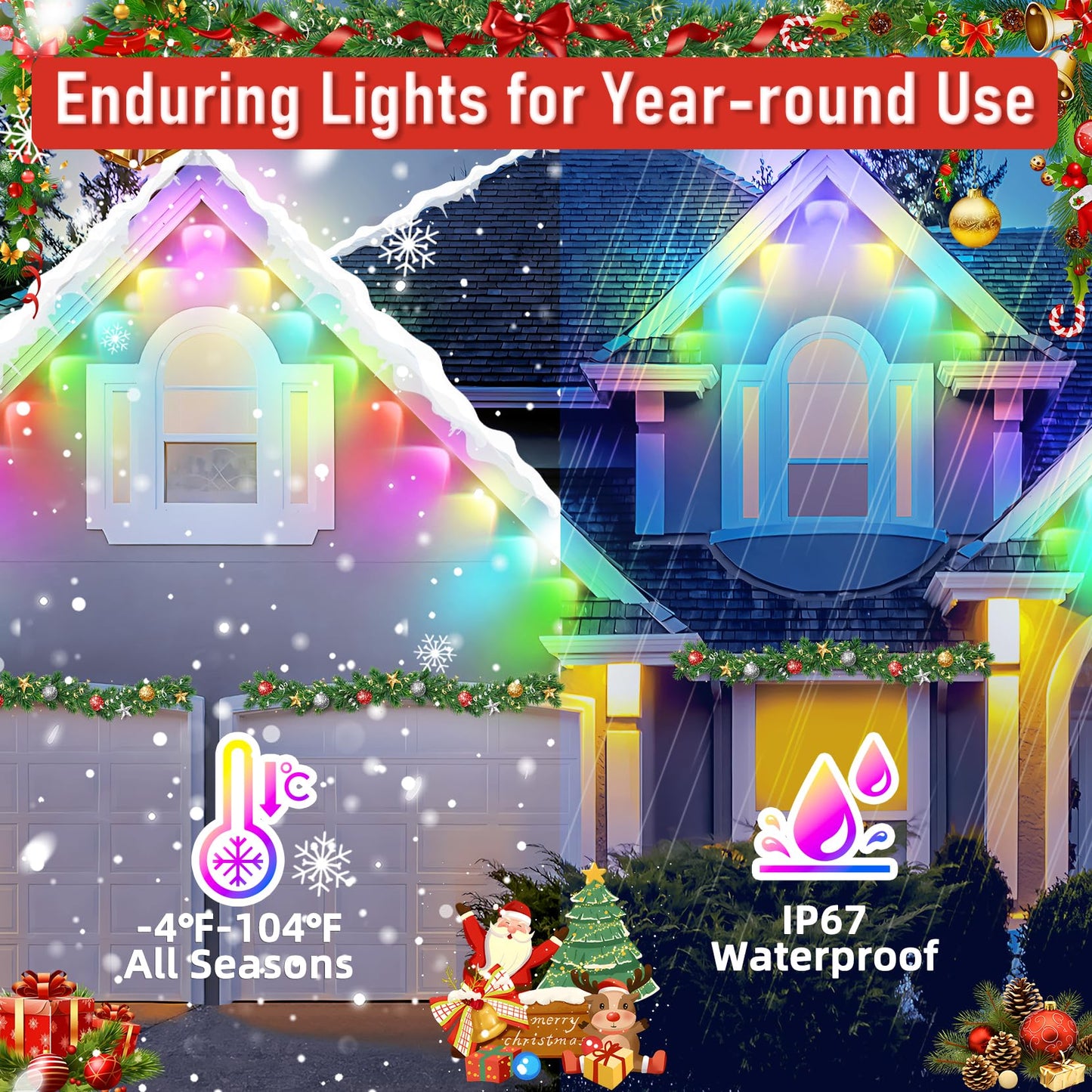 MUCCCUTE Permanent Outdoor Lights for Easter150ft RGB + IC Eaves Lights with App & Remote Control, Outdoor String LED IP67 Waterproof for Holidays New