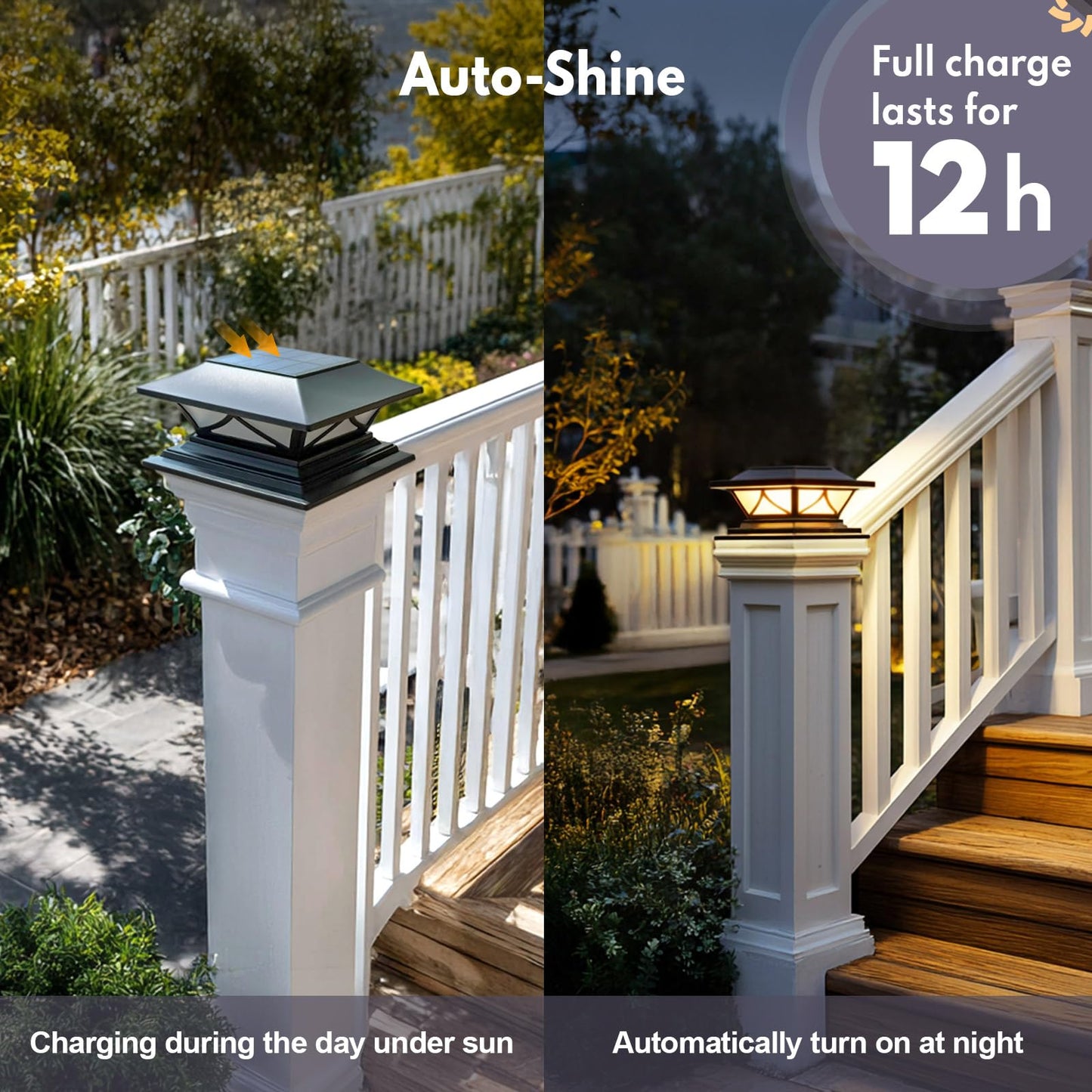 PASAMIC 2 Pack Solar Post Cap Lights, Waterproof Outdoor Lights for 4x4 5x5 6x6 Wood Posts, Fence Post Solar Lights with 2 Color Modes for Garden