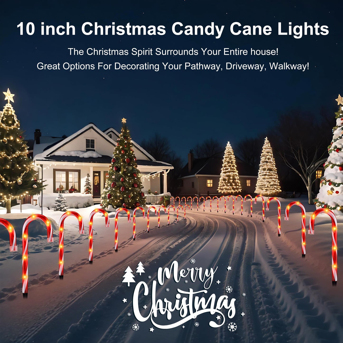 Candy Cane Lights - 10 Pack Candy Cane Pathway Lights, 10" Christmas Candy Cane Light Red, Outdoor Candy Cane Christmas Decor for Walkway, Driveway