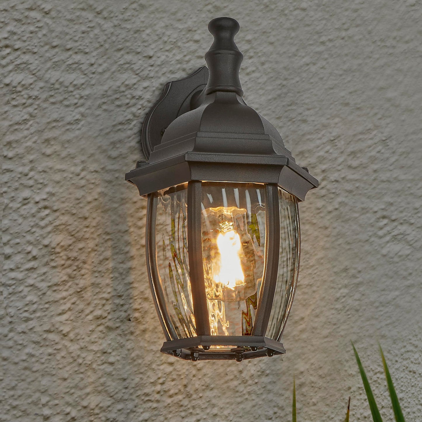 Maxxima Outdoor Wall Light Metal Frame with Clear Water Glass, E26 Socket