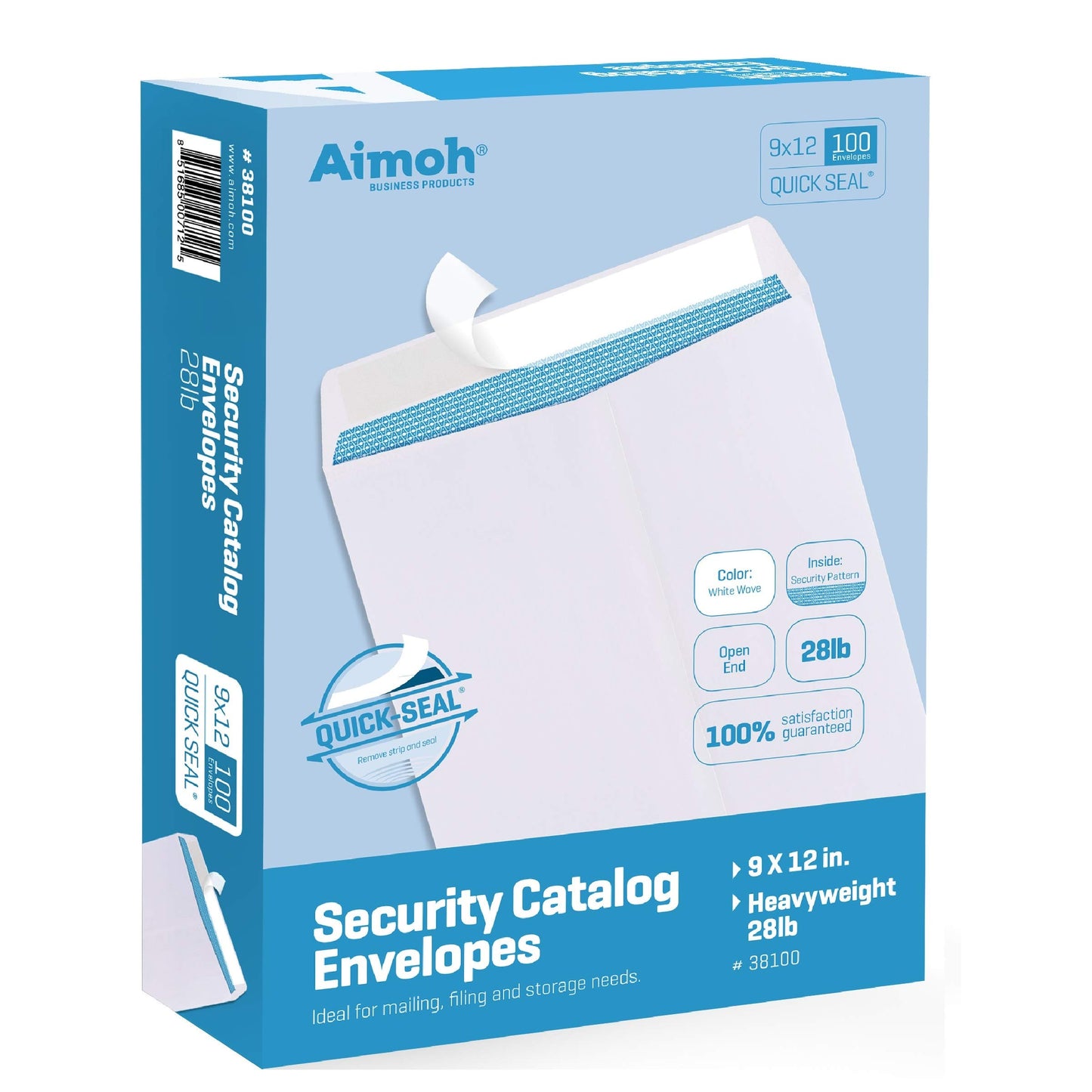 Aimoh 15 9 x 12 SELF Seal Security White Catalog Envelopes - 28lb - Security Tinted, Ultra Strong Quick-Seal, 9x12 Inch (38115)