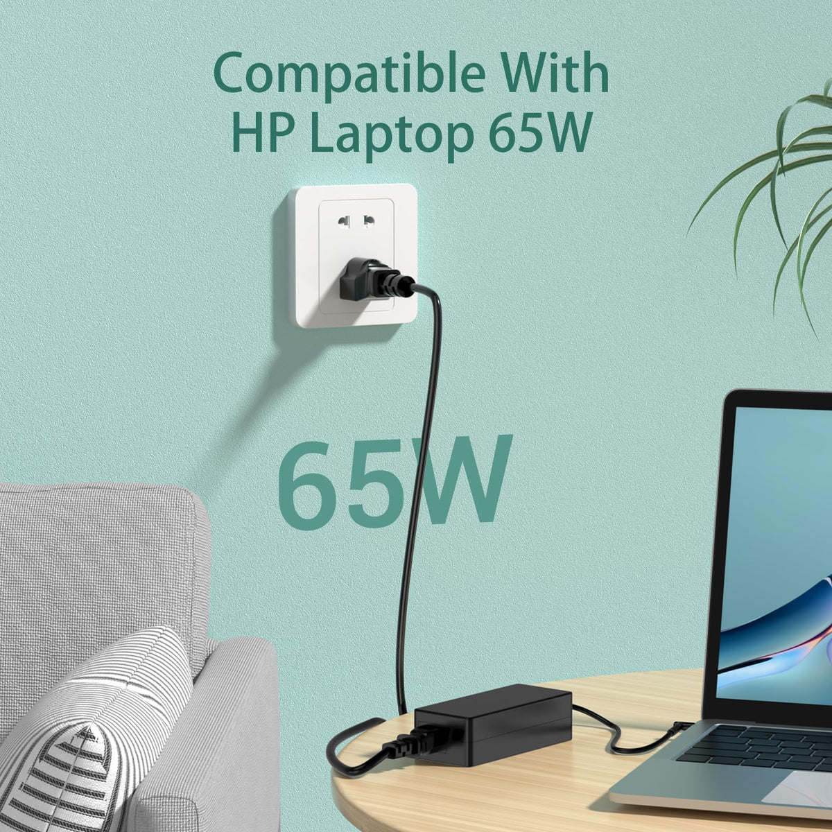 Compatible with HP Laptop Charger, 65W 45W Smart AC Adapter 4.5mm Blue Tip