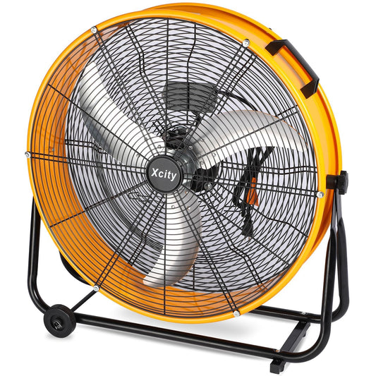 Xcity 24 Inch Heavy Duty Drum Fan, High Velocity 8700 CFM Industrial Air Circulator, 3-Speed & 360° Adjustable Tilt, Powerful Cooling for Warehouse