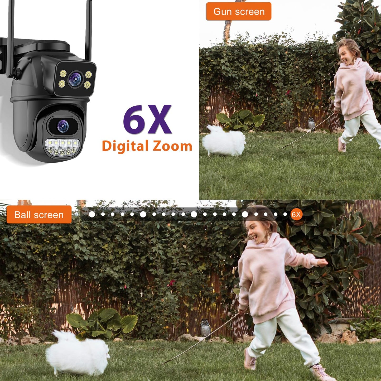 Security Camera Outdoor 2.4G WiFi PTZ Outdoor Camera Dual Lens Home Security Cameras Linkage 360°View 4MP Plug-in Cable Two-Way Talk,AI