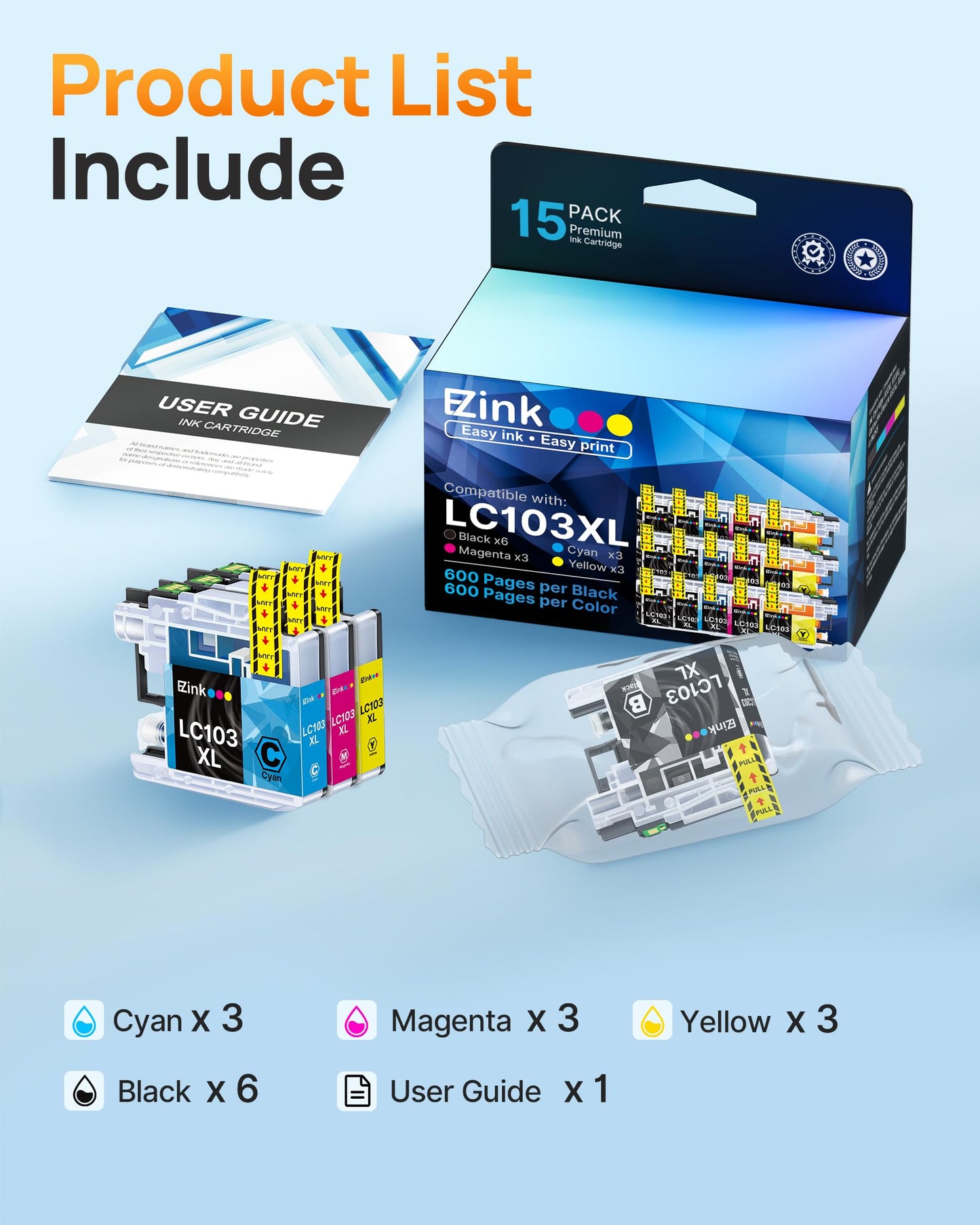 E-Z Ink LC103 Ink Cartridges for Brother Printer LC103XL LC103 XL LC101