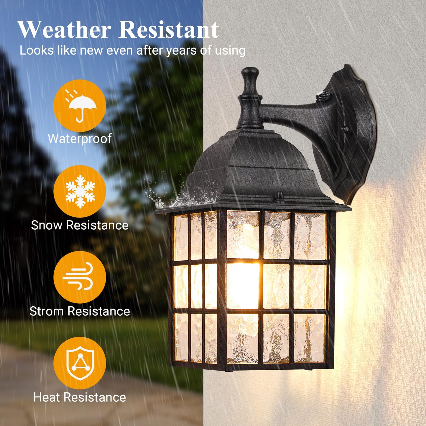 WIHTU 2-Pack Dusk to Dawn Outdoor Wall Lights, Sensor Exterior Light Fixtures, Porch Lights, Black Waterproof Wall Sconces, Outside Lighting