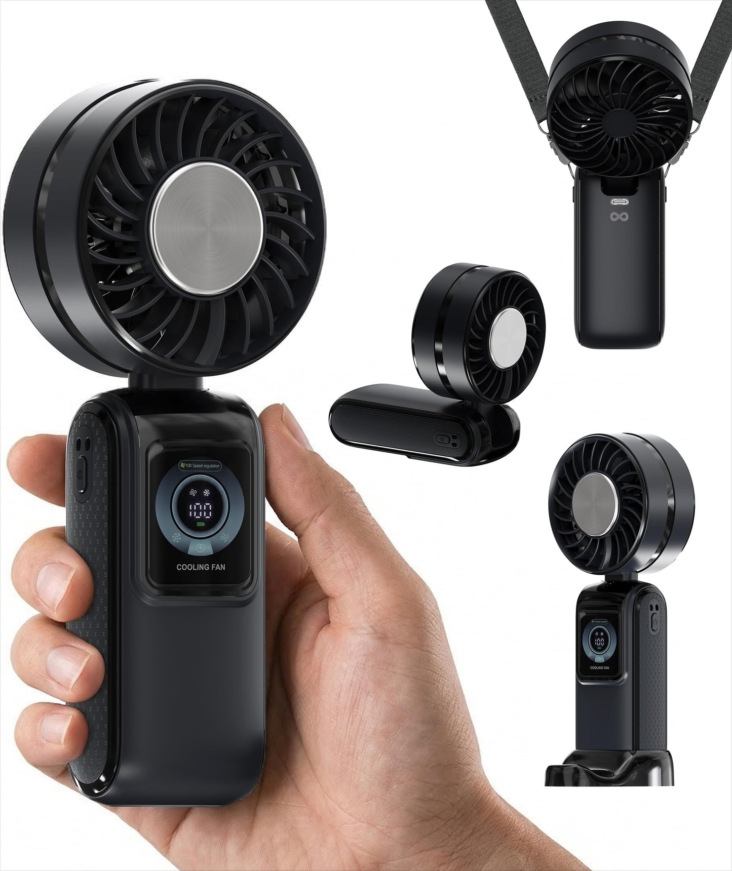 Everlasting Comfort Portable Handheld Fan, Rechargeable with LED Display & Cooling Mode, Small Personal Mini Portable Fan, 5 Speeds for Outdoor