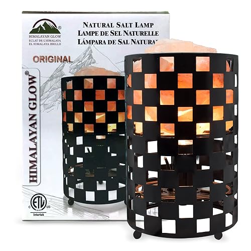 Himalayan Glow Projective Style Metal Basket Night Light with Pink Chunks, Bulb,(ETL Certified) Dimmer Switch,Calming & Relaxing Salt Lamp, Pink Salt