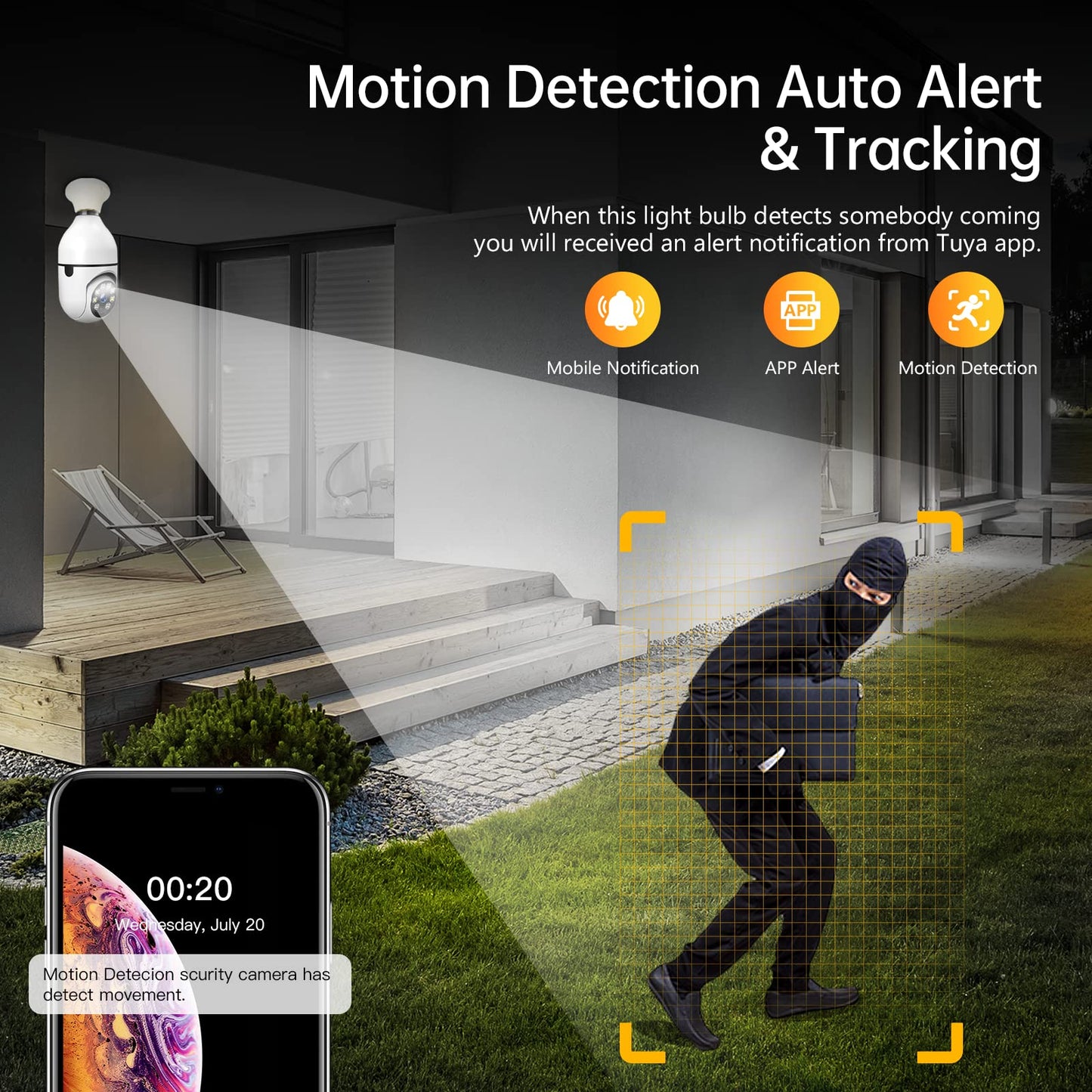 1080p Light Bul b Security Camera Wireless Outdoor, Light Socket Security Camera Color Night Vision, Lightbulb Camera WiFi Outdoor with Motion Auto