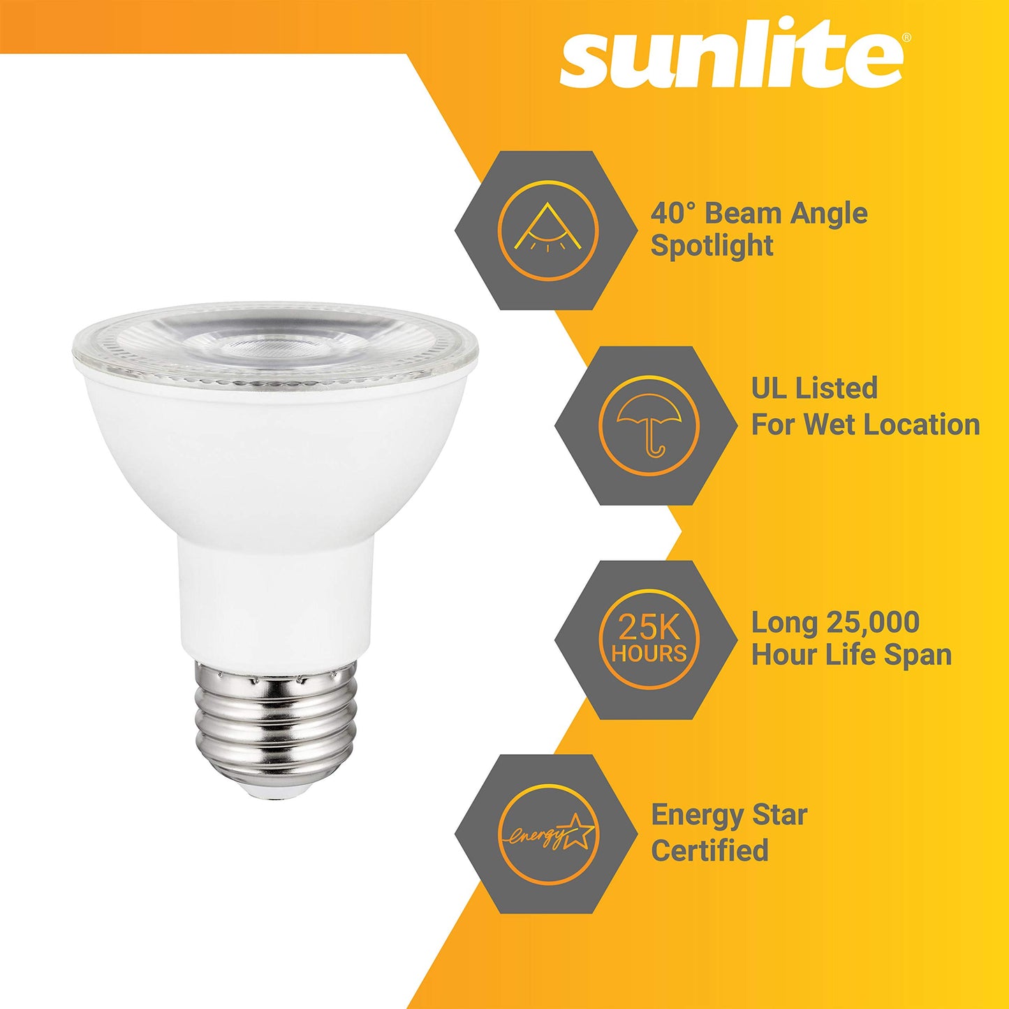 Sunlite LED PAR20 Reflector Light Bulb, 7 Watts (50W Equivalent), 520 Lumens, Medium E26 Base, Dimmable, Spotlight, 6 Pack, 40K - Cool White
