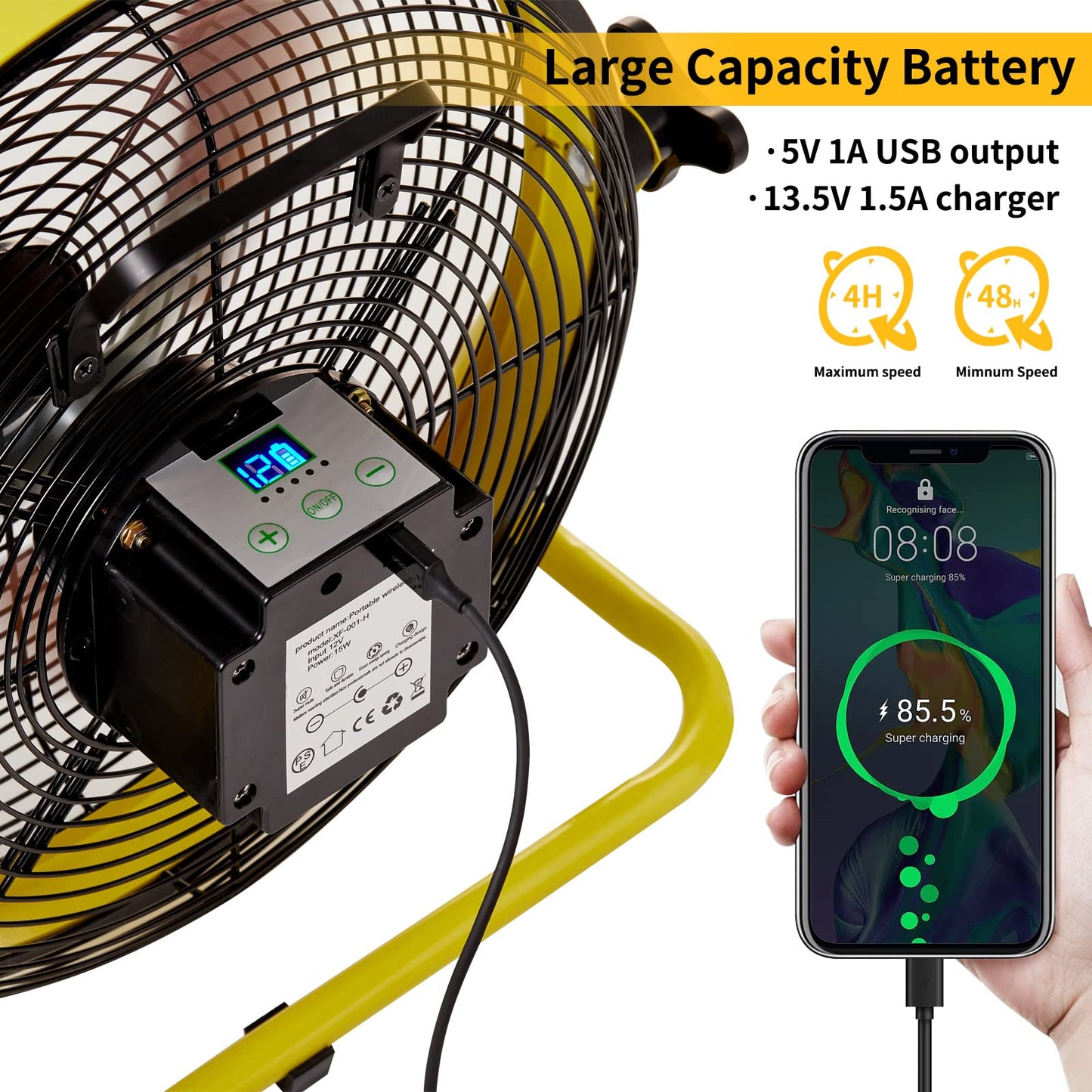 lcocove Solar Powered Fan, Battery Operated Outdoor Fan Can Running 5-24 Hours, Solar Fans For Shed,Home?Ouside,Camping?Solar fan with USB Output