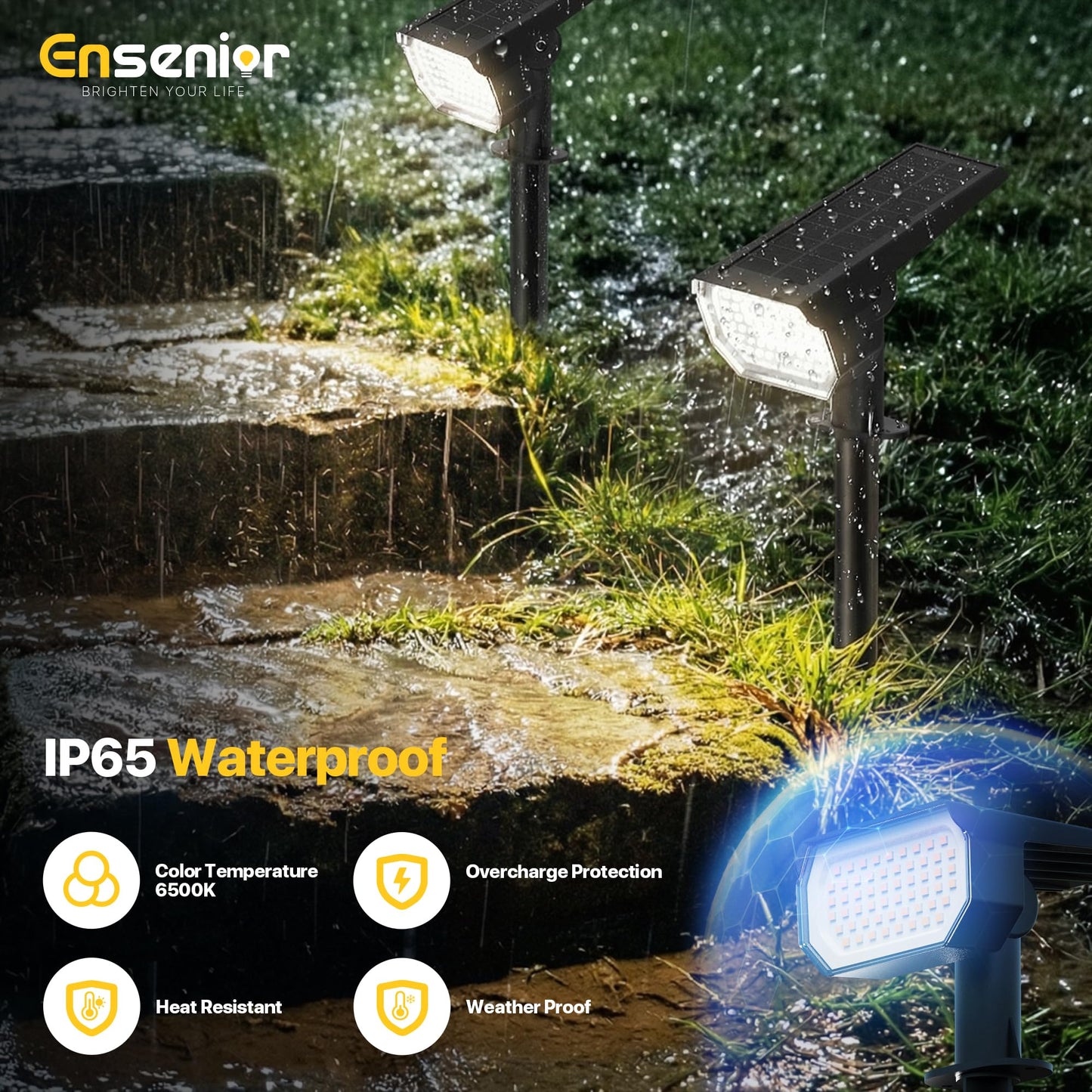 Ensenior Solar Spotlights Outdoor, 56 LEDs Brightness Adjustable 3000K LED Solar Garden Lights, Halloween Christmas Landscape Lighting