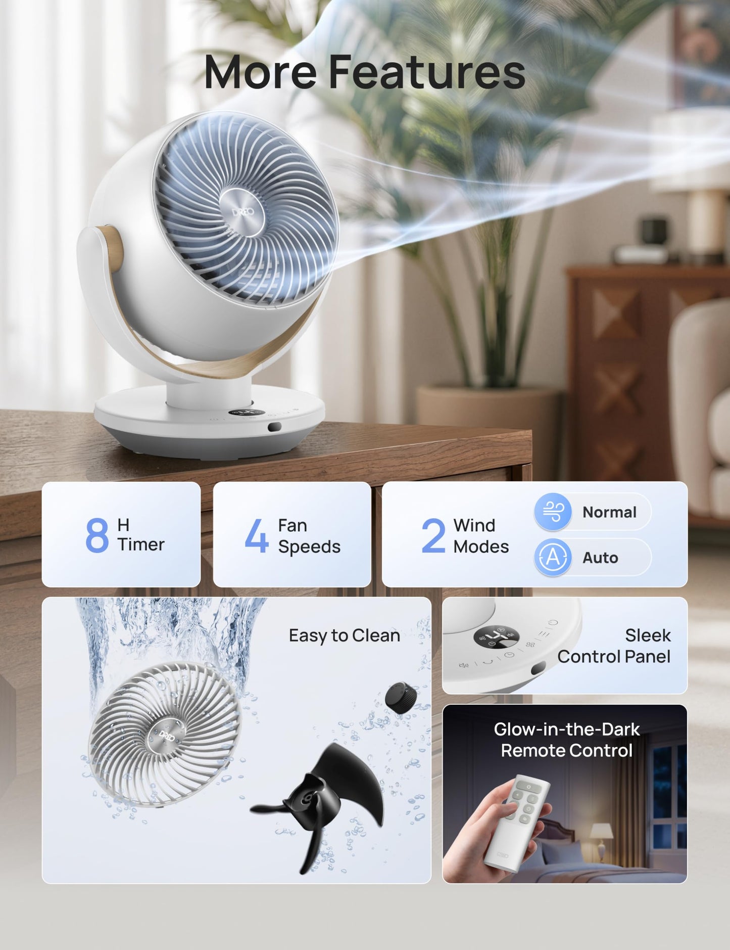 DREO Fan for Bedroom, Desk Air Circulator Fans with Remote, 11 Inch Table Fan for Whole Room, 65ft Powerful Airflow, 120° Vertical Manual and 90°