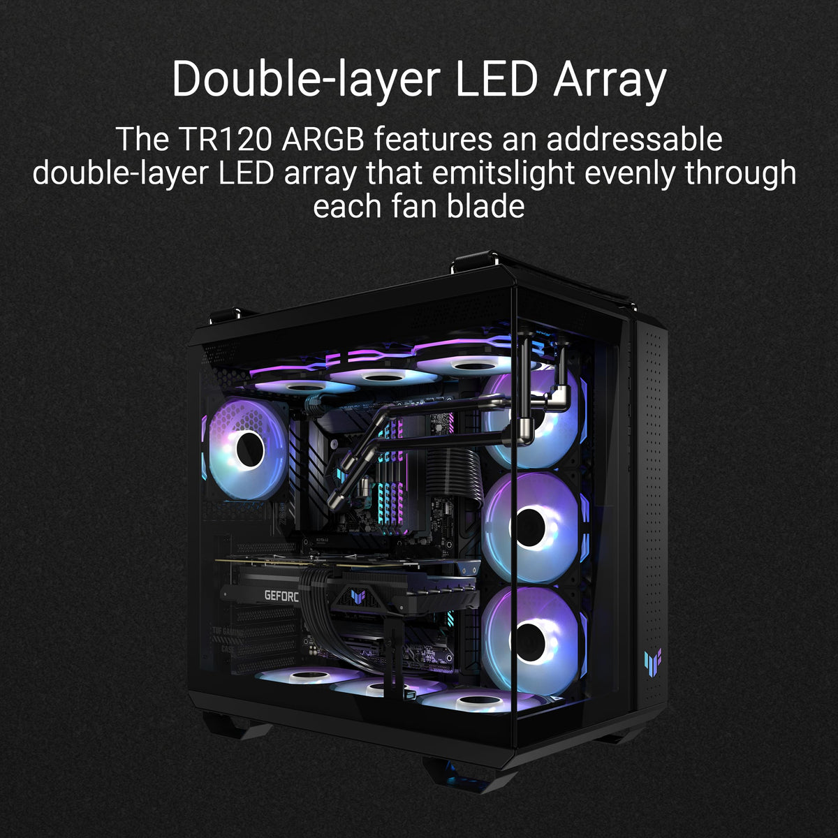 ASUS TUF Gaming TR120 120mm ARGB White Reverse Fan Blade Triple Pack 28mm Fan Frame, 2.75mm H2O Static Pressure, 76.3 CFM Airflow, Double-Layer LED