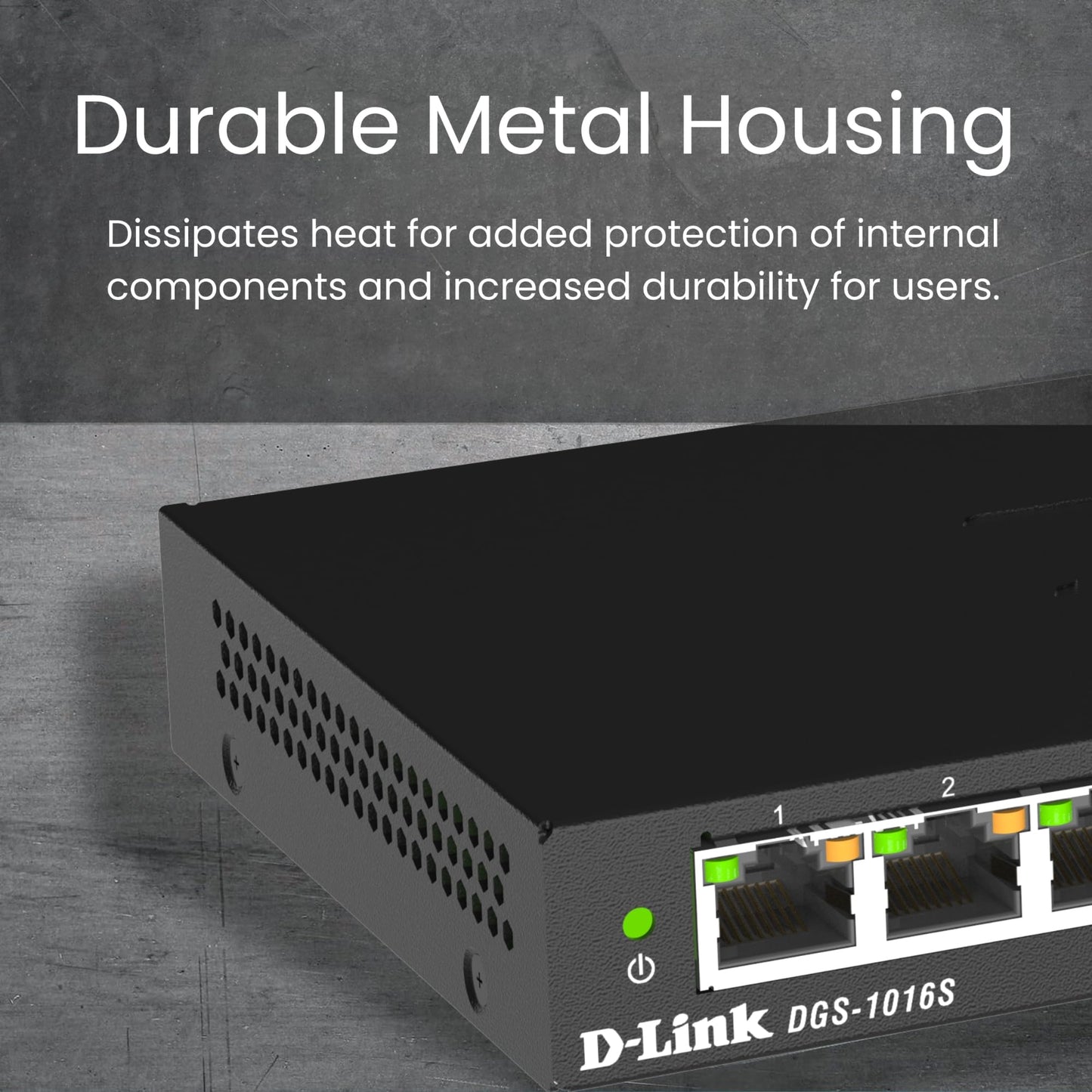 D-Link Ethernet Switch, 16 Port Gigabit Slim Switch Plug and Play, Unmanaged, Metal Housing, Quiet Fanless Design, IEEE 802.3az EEE, 5-Year Limited