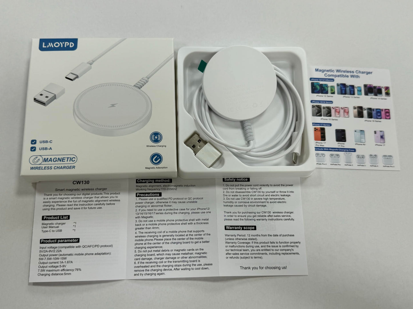 Magnetic Wireless Magsafe Charger iPhone: Charging Pad for iPhone 17/16/15/14/13/12 Series & AirPods Pro 4-2, Strong Magnet, Dual Ports