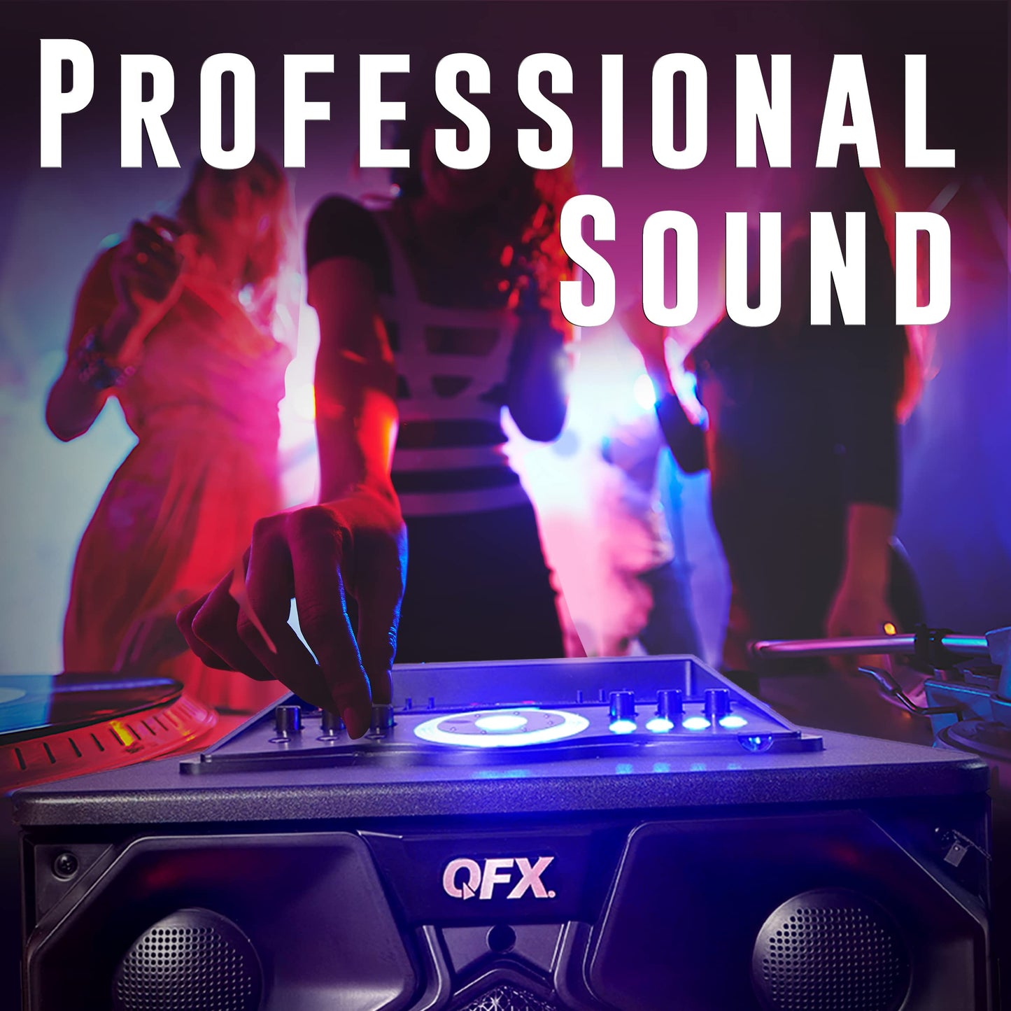 QFX E-1500 Professional Large Bluetooth Speakers | Portable PA Speaker System | Dual 15” Woofers, 1.5” Tweeter, and Party Lights
