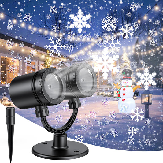 2025 MuliVid Christmas Projector Lights Outdoor, Double Head Snowfall LED Lights Waterproof, Outdoor Christmas Snowflake Projector Light for Xmas