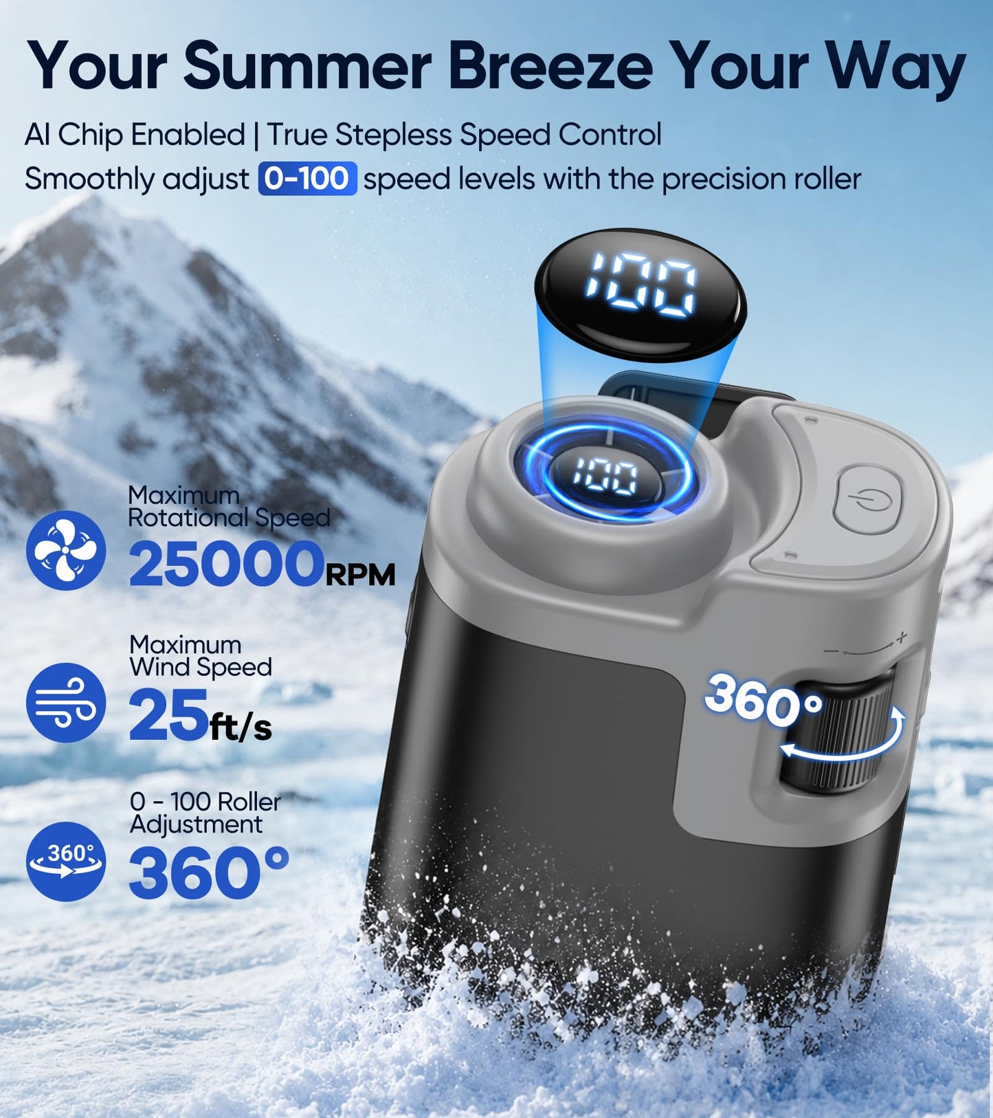 FPURE Waist Fan, 25000RPM Brushless, 40Hour 100 Speeds 5 Modes for Outdoor