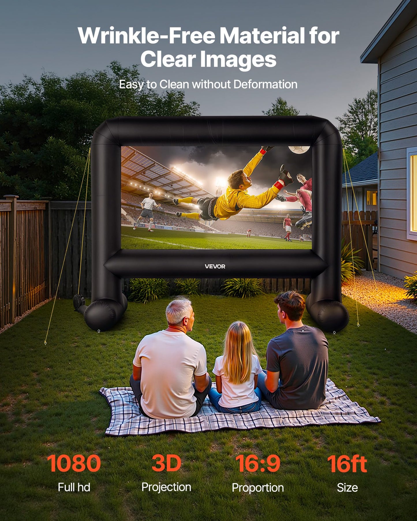 VEVOR 16FT Inflatable Movie Screen Outdoor, Inflatable Projector Screen with Portable Storage Bag, 16:9 Easy Set Up Movie Projection for Outdoor