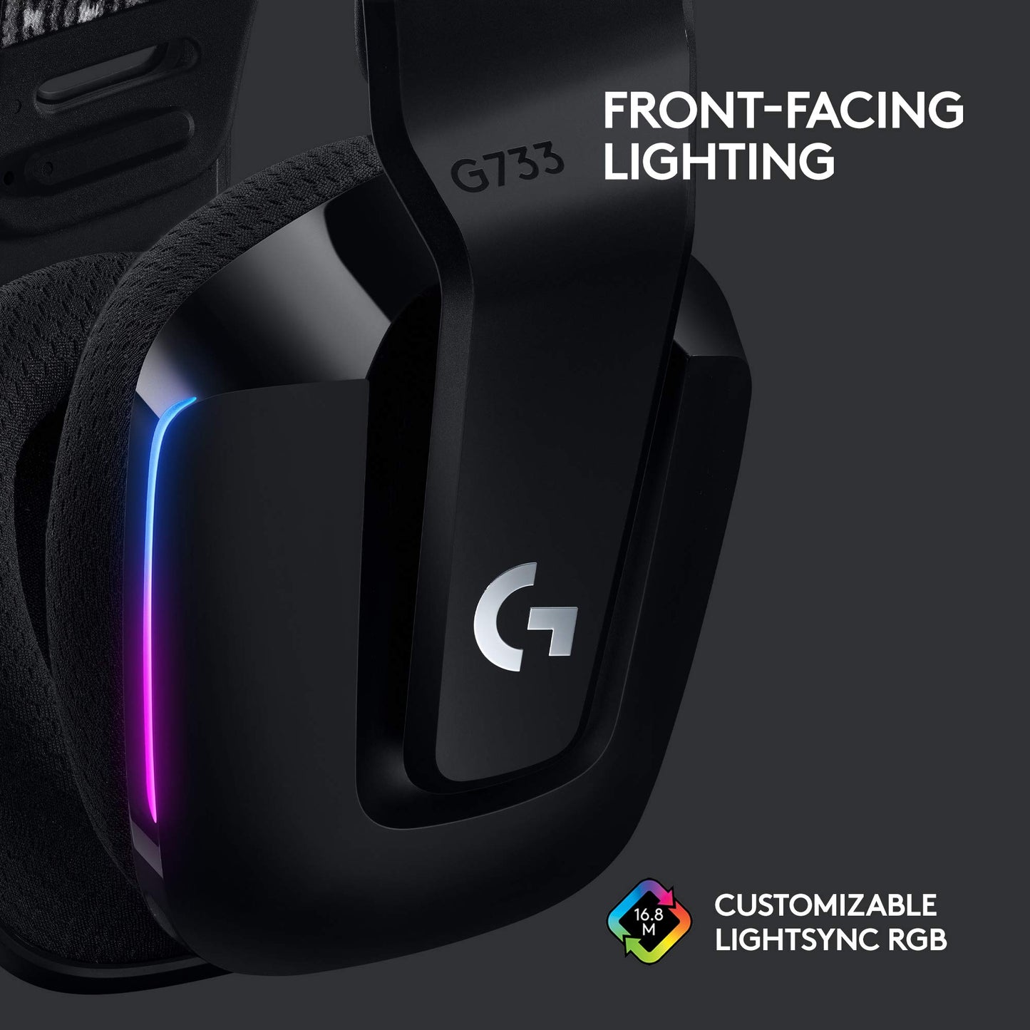 Logitech G733 Lightspeed Wireless Gaming Headset, Suspension Headband, Lightsync RGB, Blue VO!CE Mic, PRO-G Audio - Black, Gaming Headset Wireless