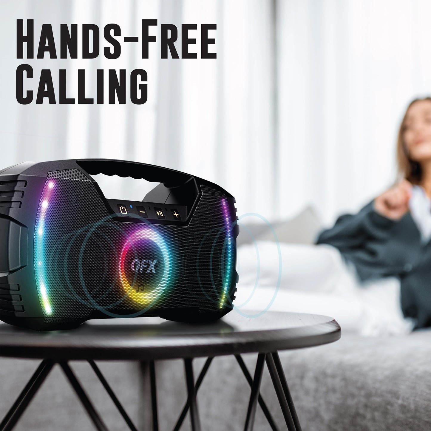 Powerful & Portable Waterproof All Terrain Bluetooth Speaker with Deep Bass, LED Party Lights, Fast USB-C Charging, FM Radio, AUX - QFX BT-ZX35