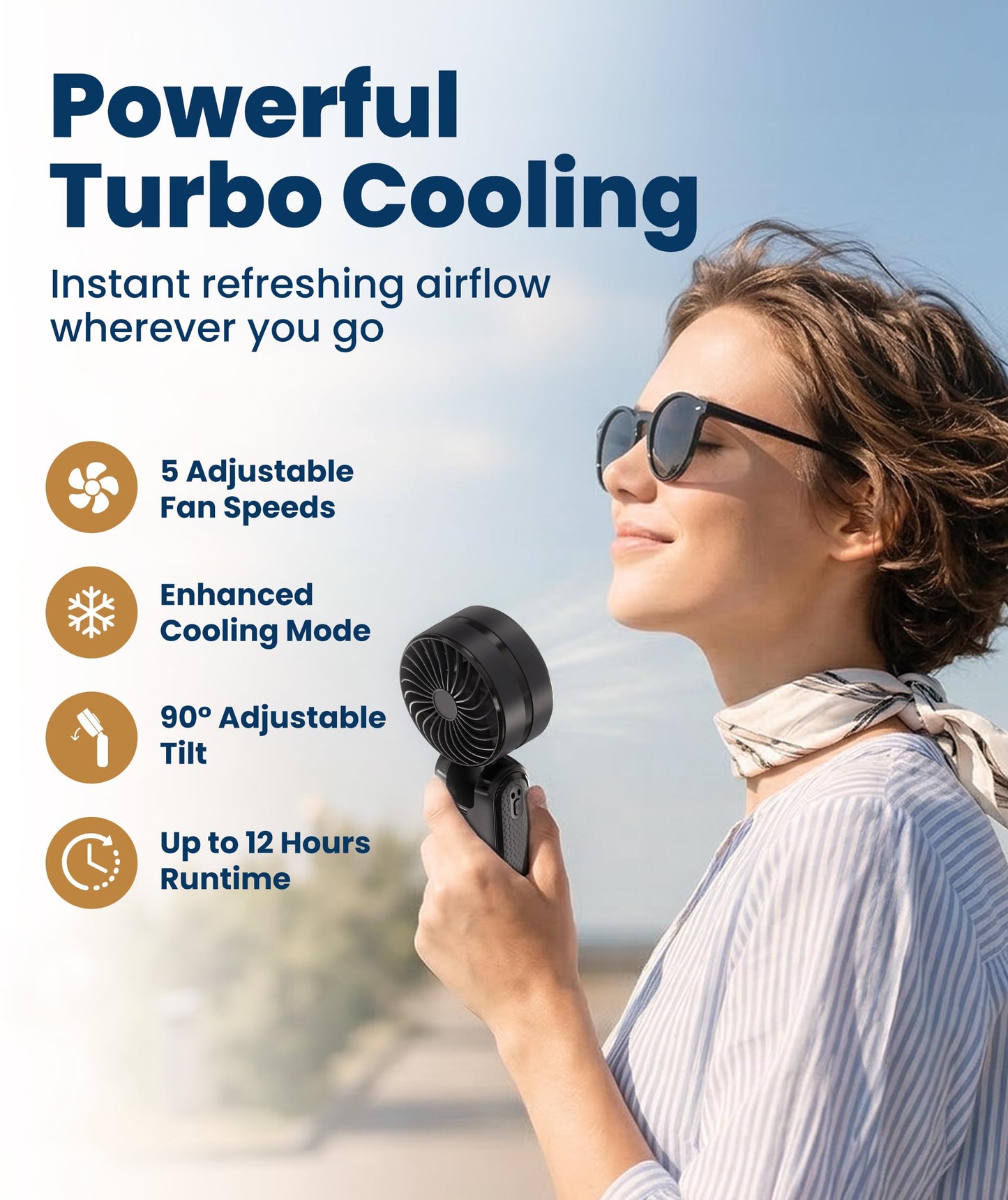 Everlasting Comfort Portable Handheld Fan, Rechargeable with LED Display & Cooling Mode, Small Personal Mini Portable Fan, 5 Speeds for Outdoor
