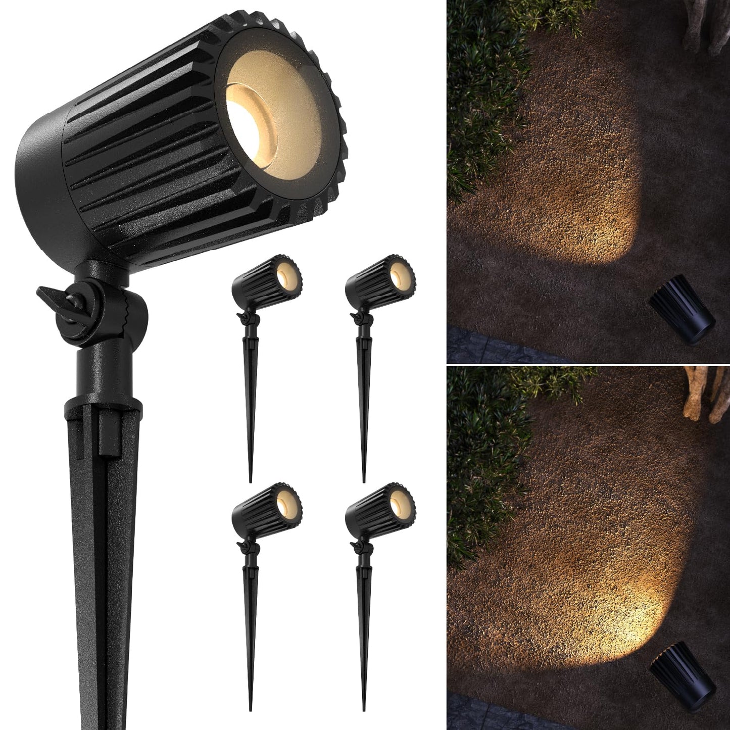 Sunco Low Voltage Landscape Spotlights 12V, 4-Pack - 10.5W LED Outdoor Uplights for Gardens/Trees/Flags/Walkways, Selectable CCT 2700K/4000K/5000K