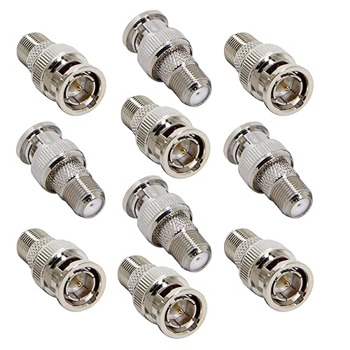 RFAdapter BNC to F Female, 10-Pack BNC Male to F Female Coax Connector Coupler, RG6, RG59 Coaxial Adapter for Scanner, Security Camera