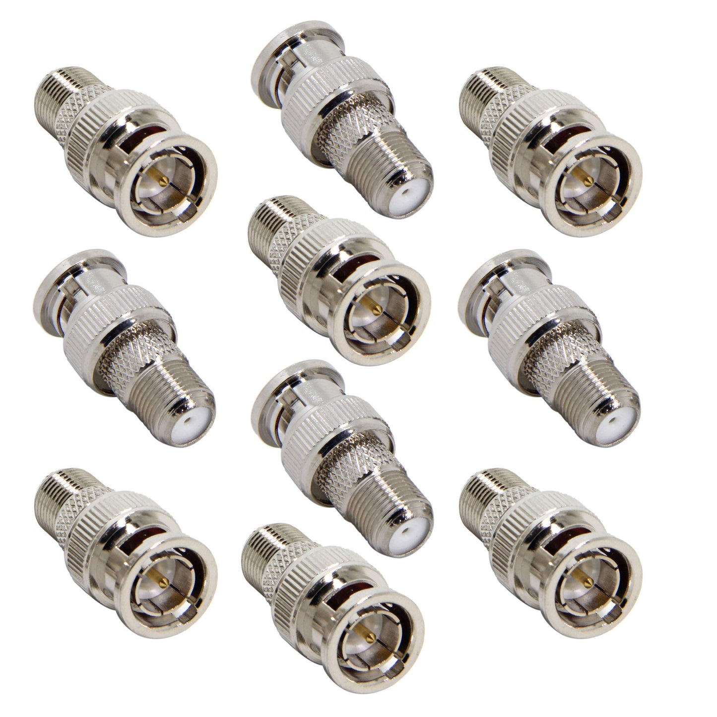 RFAdapter BNC to F Female, 10-Pack BNC Male to F Female Coax Connector Coupler, RG6, RG59 Coaxial Adapter for Scanner, Security Camera
