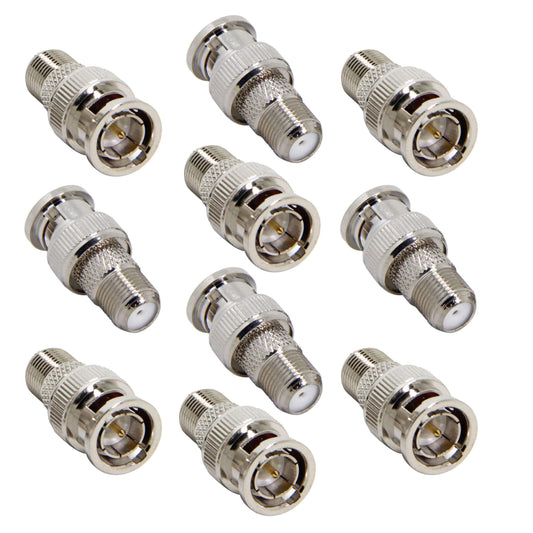 RFAdapter BNC to F Female, 10-Pack BNC Male to F Female Coax Connector Coupler, RG6, RG59 Coaxial Adapter for Scanner, Security Camera