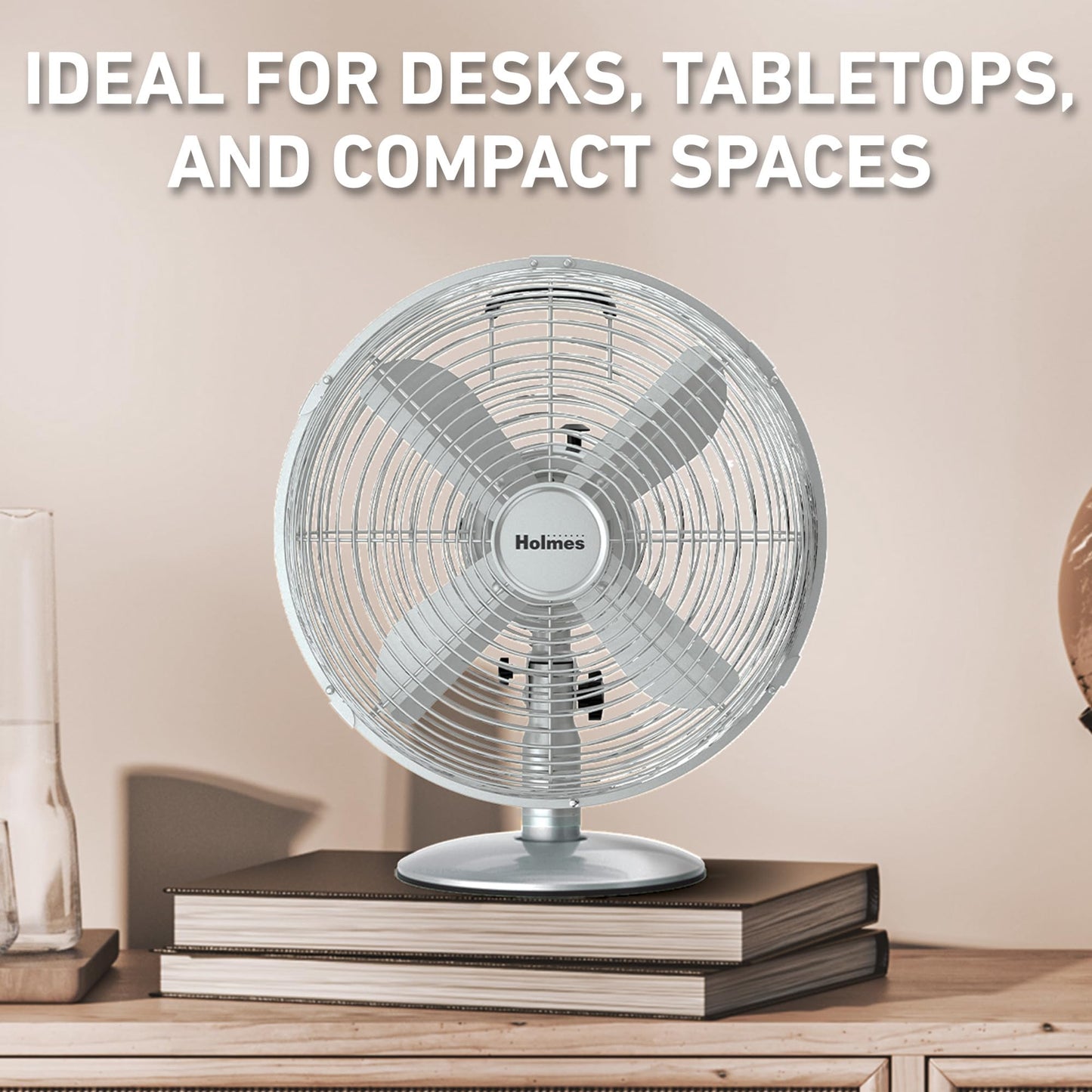 Holmes 12" Vintage Metal Table Fan 3-Speed Brushed Chrome Finish