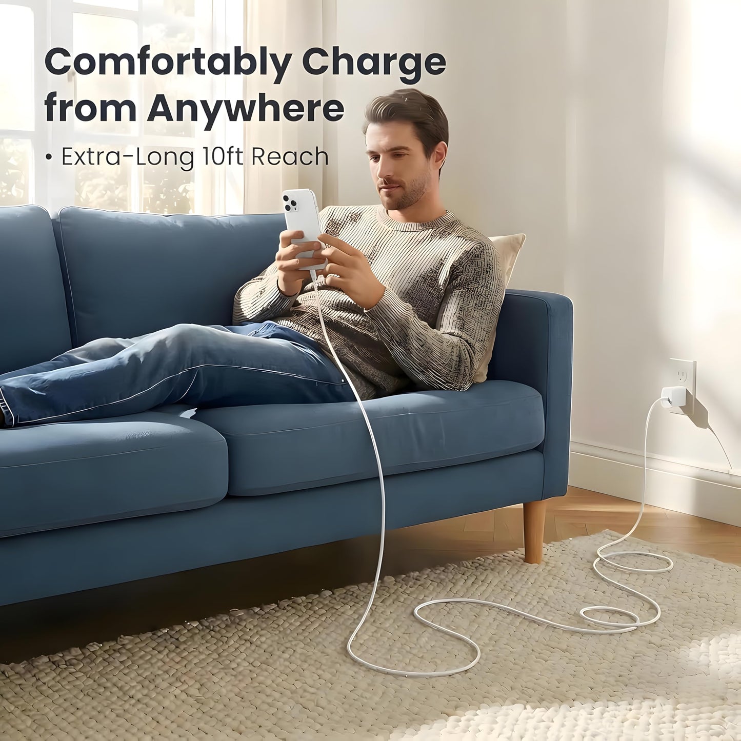 TT&C 45W USB-C Fast Charger & 10ft Extra-Long Cable (2-Pack) - High-Speed Power Adapter Compatible with Apple iPhone 17 Pro, 17 Pro Max, 16, 15 Plus
