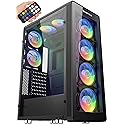 MUSETEX 8 PCS ARGB Fans ATX Mid-Tower Case with 2 × USB 3.0, Computer PC Gaming Case with Remote Control, Tempered Glass Cooling System/Airflow/Cable