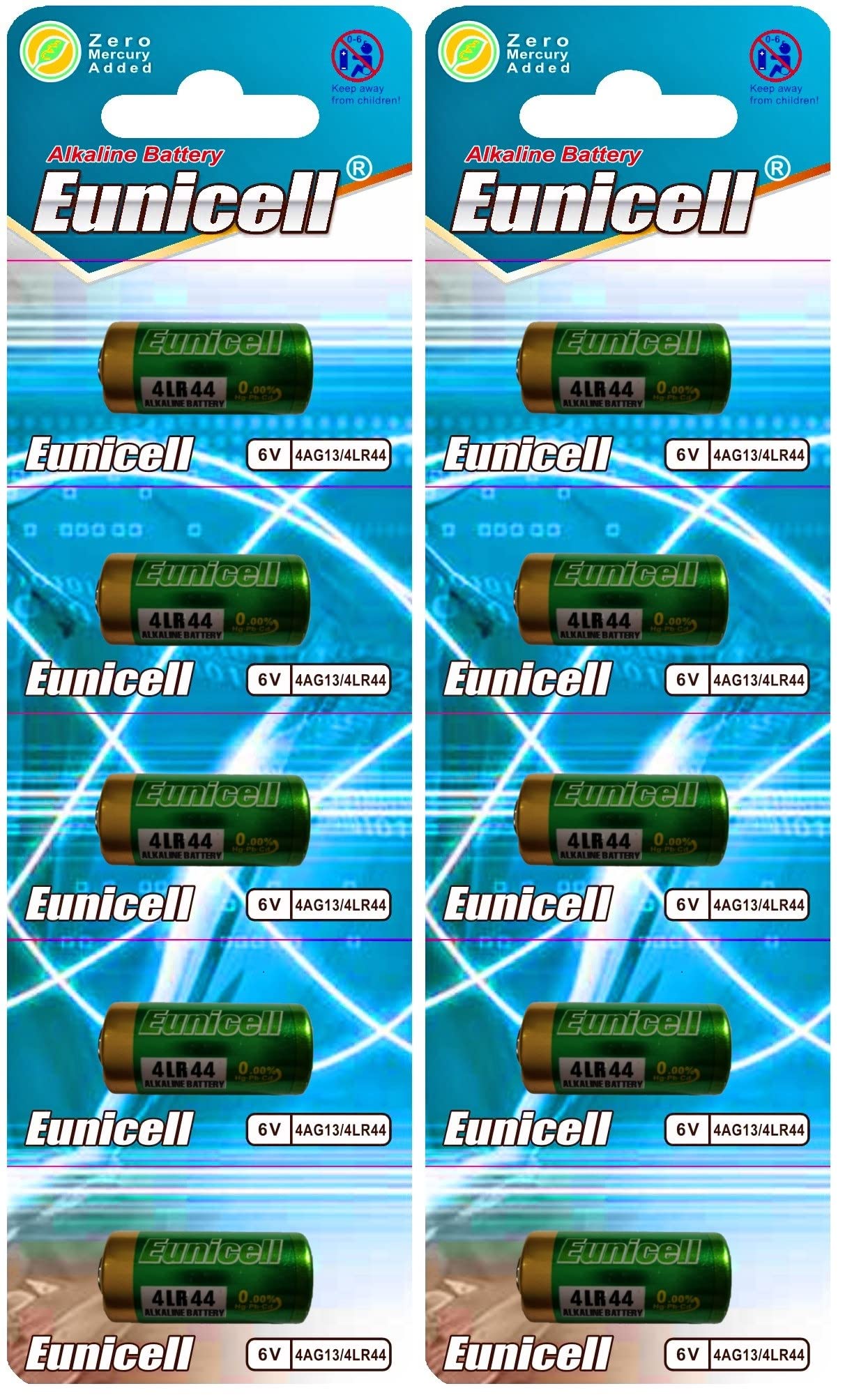 Eunicell 10 x 4LR44 4G13 L1325 A544 476A 6v Alkaline Batteries for Dog Collar, Alarm, Remote,Anti bark Collars, Door Bells, Key fobs etc.