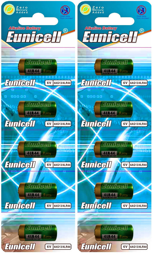 Eunicell 10 x 4LR44 4G13 L1325 A544 476A 6v Alkaline Batteries for Dog Collar, Alarm, Remote,Anti bark Collars, Door Bells, Key fobs etc.