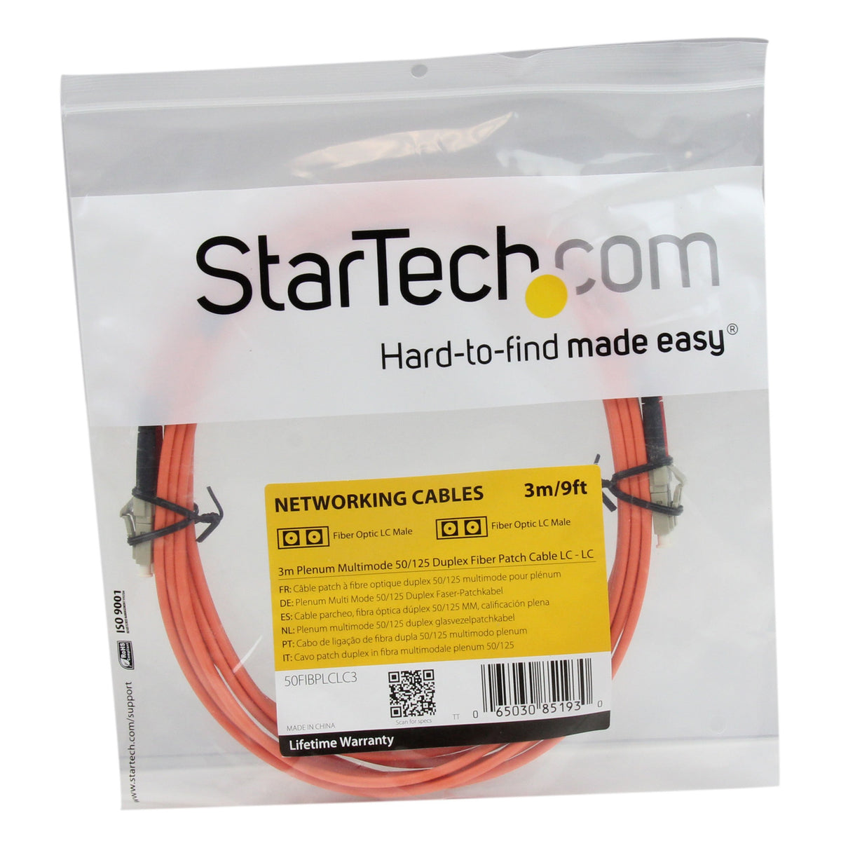 StarTech 3m OM2 Multimode Fiber, LC to LC, Plenum (50FIBPLCLC3)