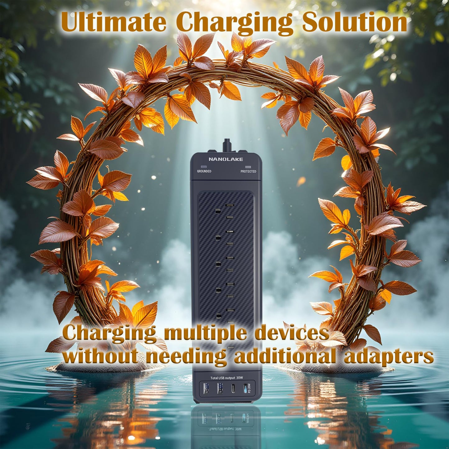 Surge Protector Power Strip/Heavy Duty 10ft Extension Cord with Multiple outlets/High Joules Protection (4800J)/18AC/1875W/15A/Usb A+C(PD20W),Flat