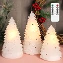 MELTONE LED Christmas Candles with Remote: Handmade Carved Christmas Tree Real Wax Holiday Flameless Candles - Home Party Bedroom Xmas Holiday Easter