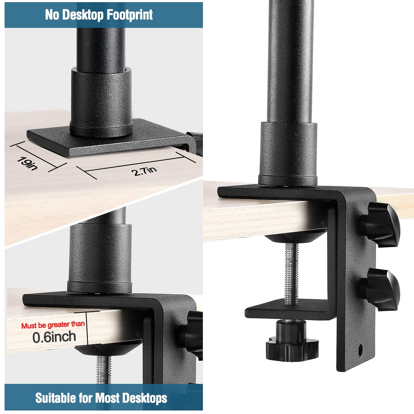 TOAZOE 14''-25.5'' Camera Desk Mount Table Stand with 360° Rotatable Ball Head, Adjustable Desk Light Stand, Aluminum Tabletop C Clamp Mount for DSLR
