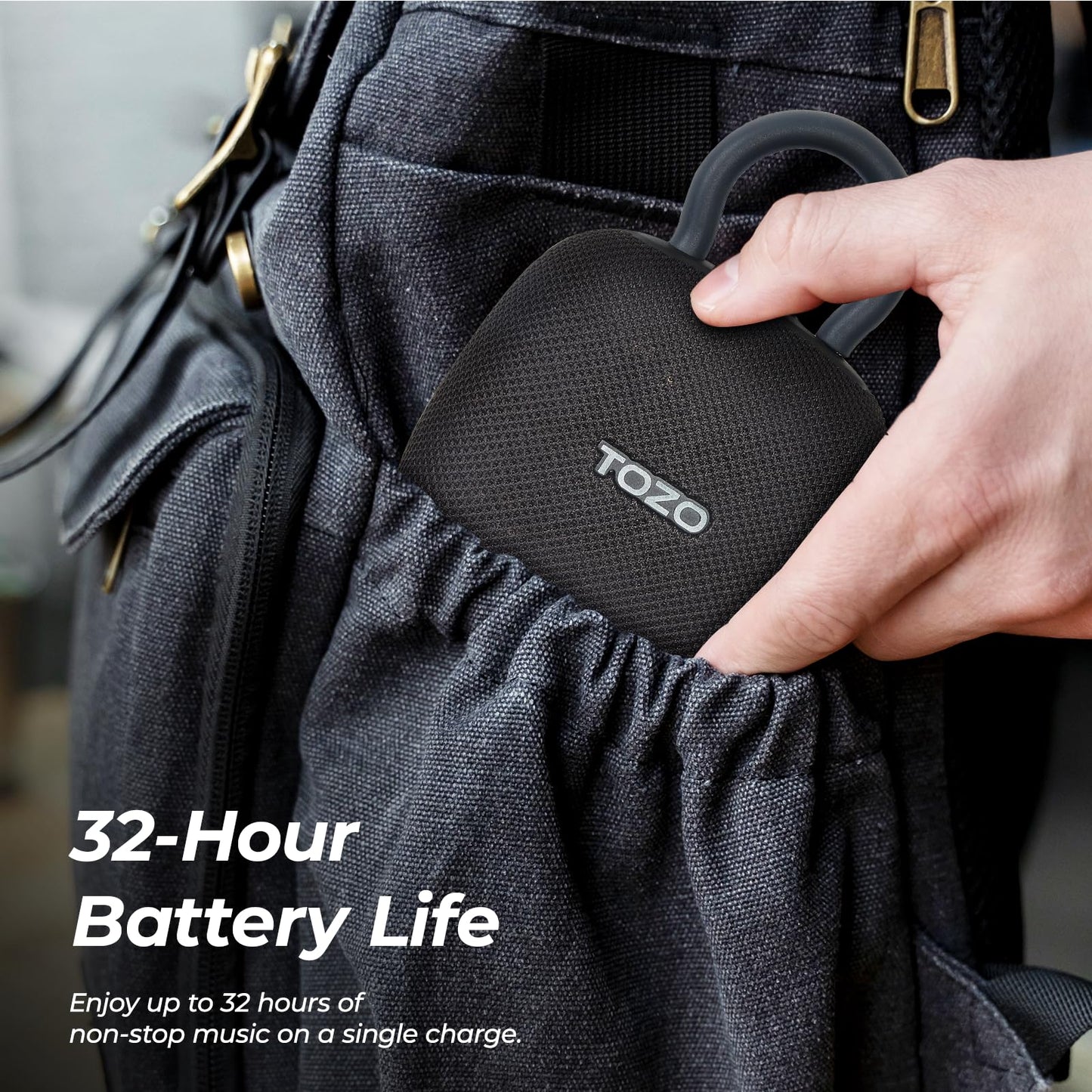 TOZO PE1 Portable Bluetooth Speakers with Adjustable Carabiner, Mini Bluetooth Wireless Shower Speaker with IPX8 Waterproof, 32H Playtime Punchy Bass