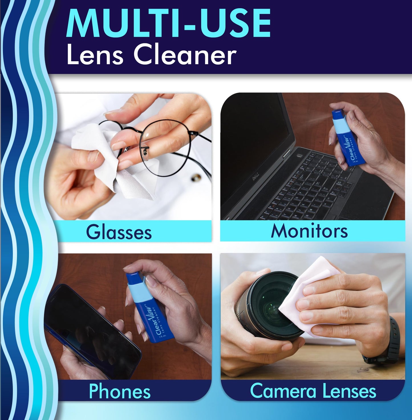 Portable Lens Cleaner Kit - Eyeglass Lens Cleaner Spray Kit with Refillable Spray + Microfiber Cloth, Compact Eye Glass Cleaners Spray, Safe for All