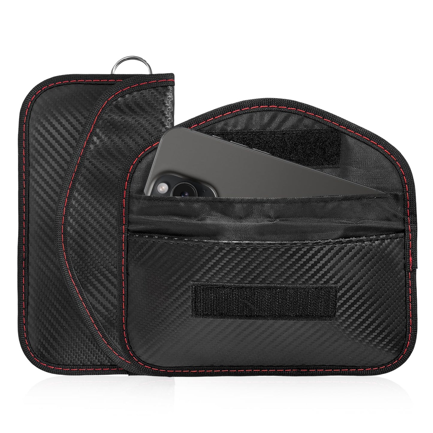 Pxobiug 2 PCS Faraday Pouch for Car Keys, Anti-Theft Key Fob Protector Faraday Bag with Sticky Fastener, Anti-Hacking Carbon Fiber RFID Signal