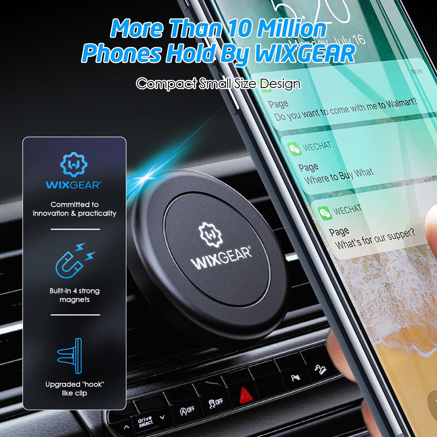 Magnetic Phone Holder for Car, WixGear [2 Pack] Universal Air Vent Magnetic Phone Mount for Car, Car Phone Holder Mount for Cell Phones and Mini