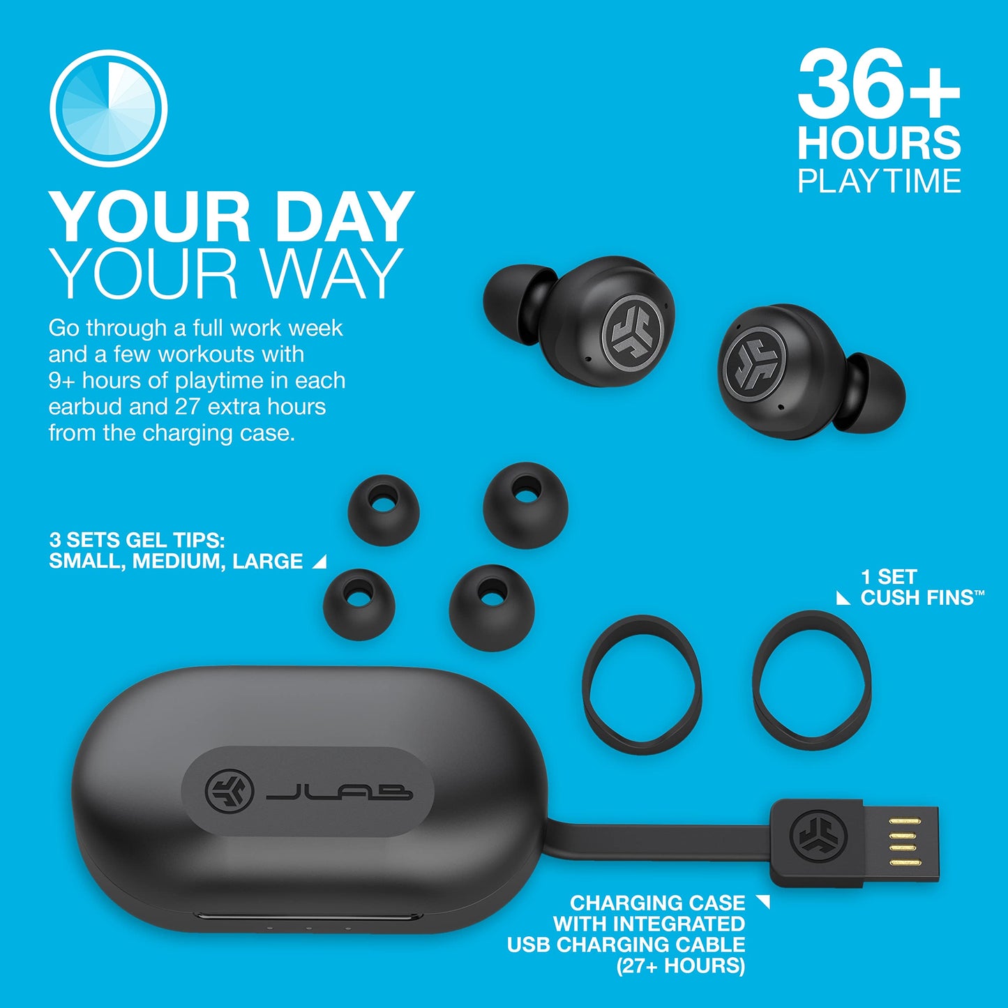 JLab JBuds Air Pro True Wireless Earbuds, Black, Bluetooth Multipoint, Auto Play & Pause, Dual Connect, IP55 Sweat & Dust Resistance, Be Aware Audio…